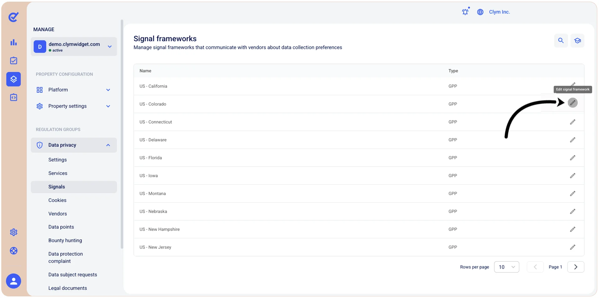 Edit signal framework button