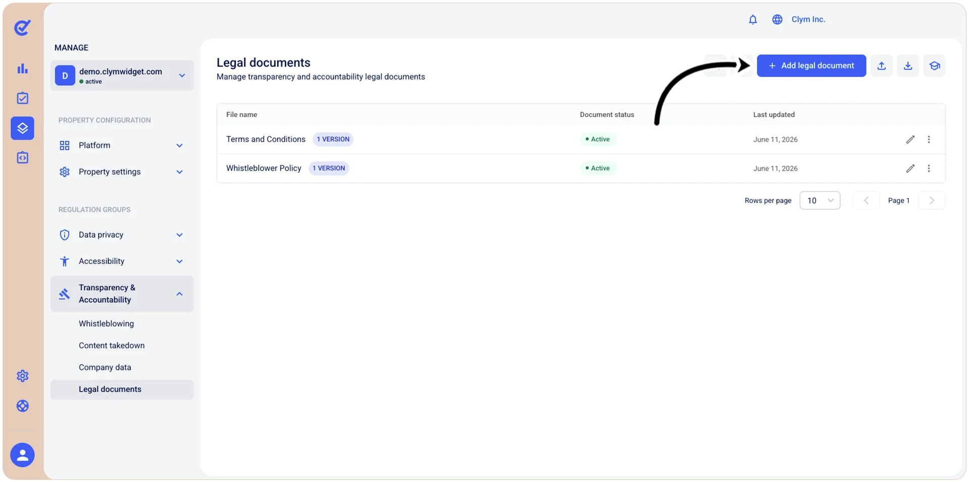 Add legal document button