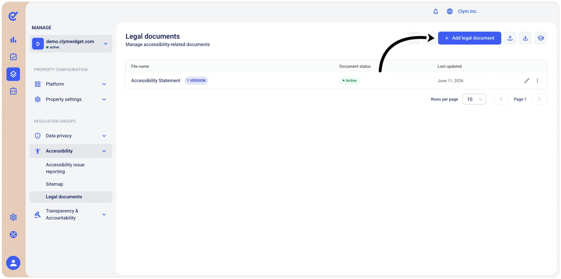 Add document button