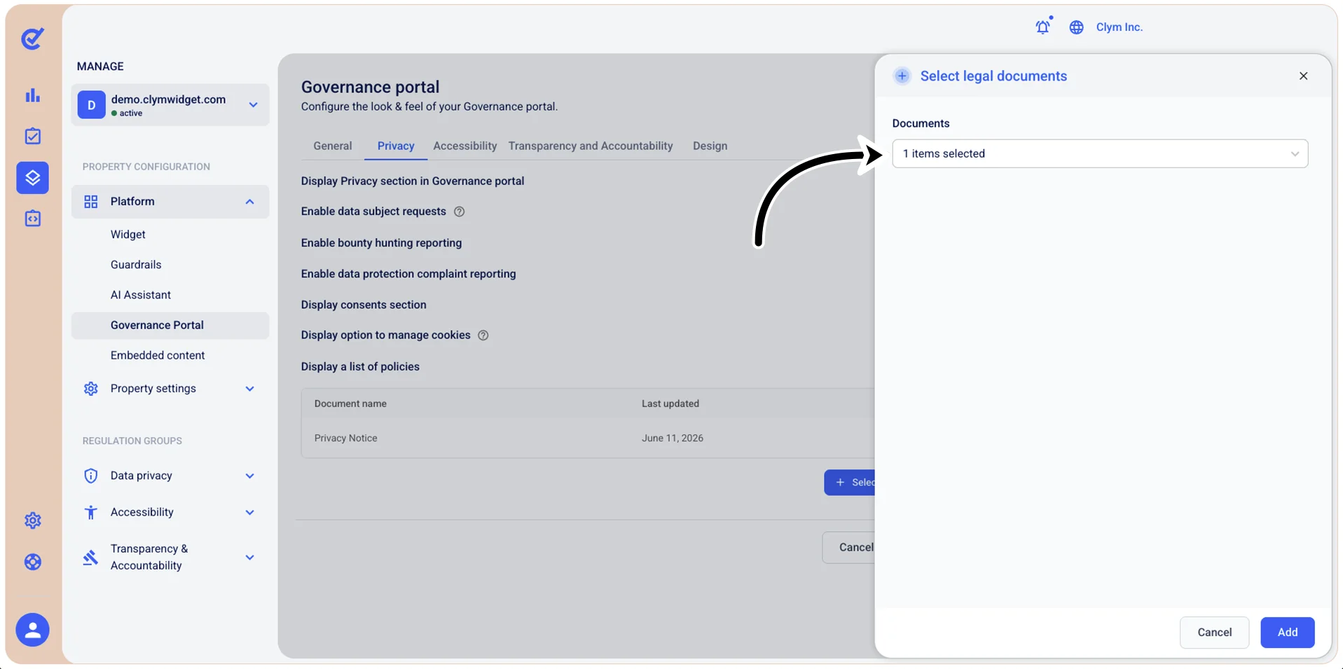 Select legal documents window