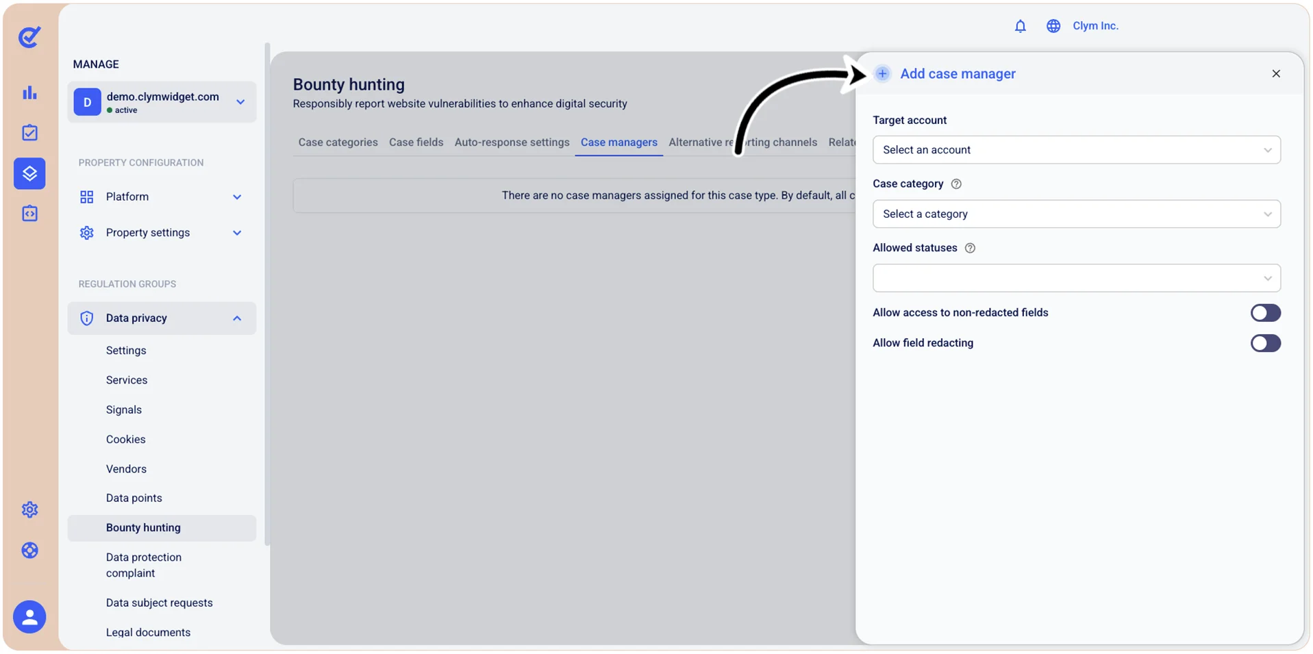 Add case manager section