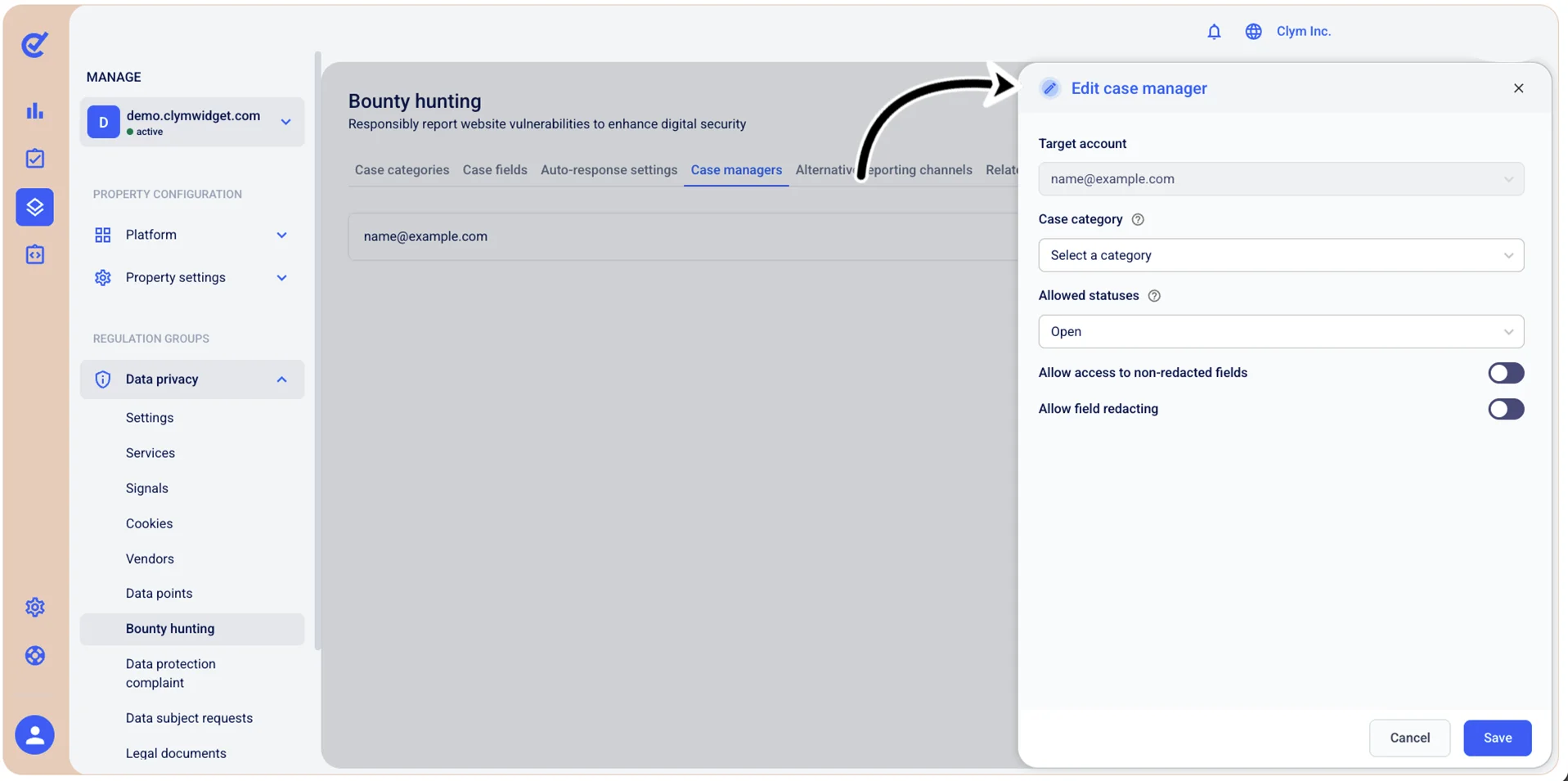 Edit case manager section