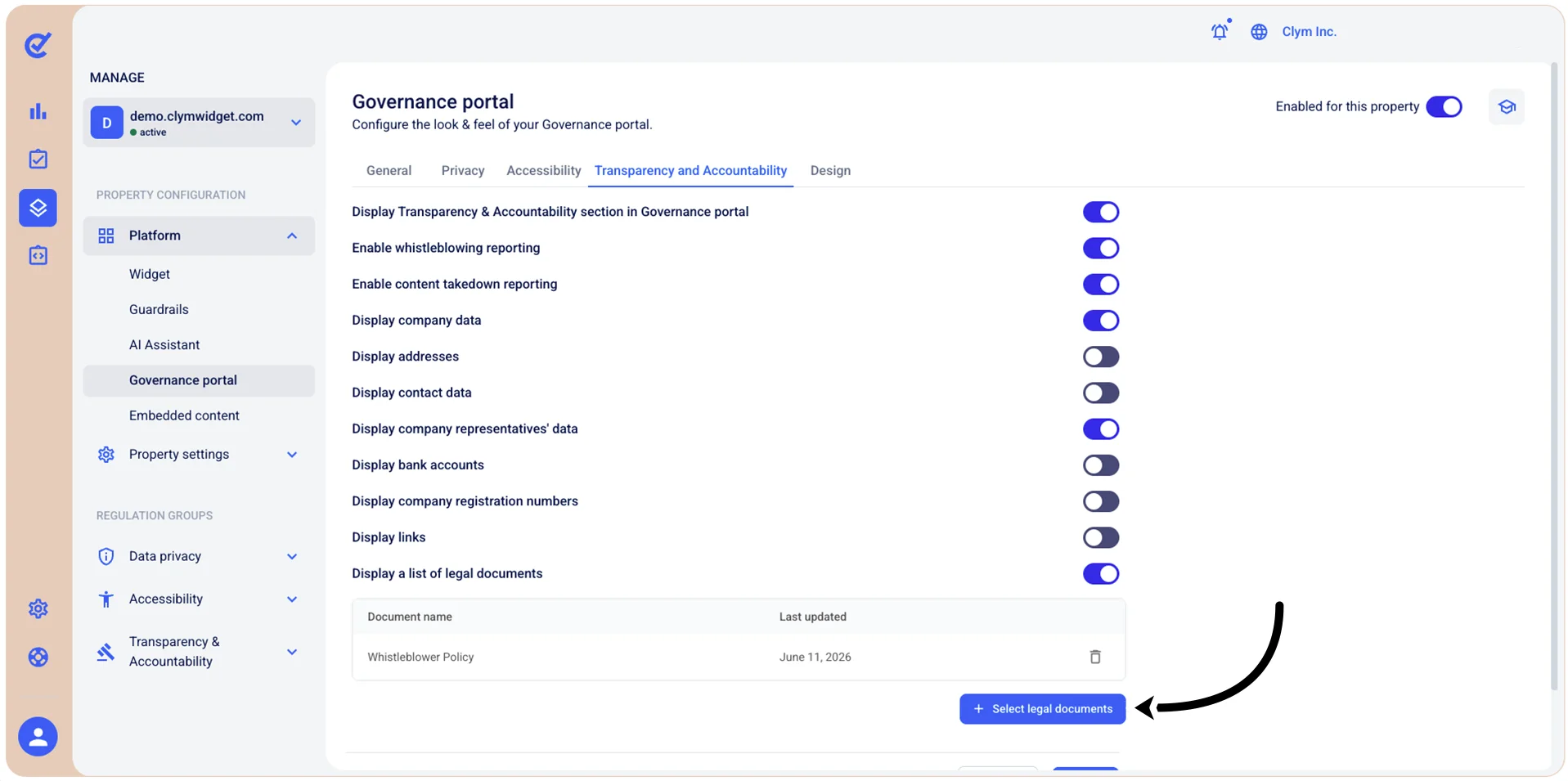 Select legal documents button