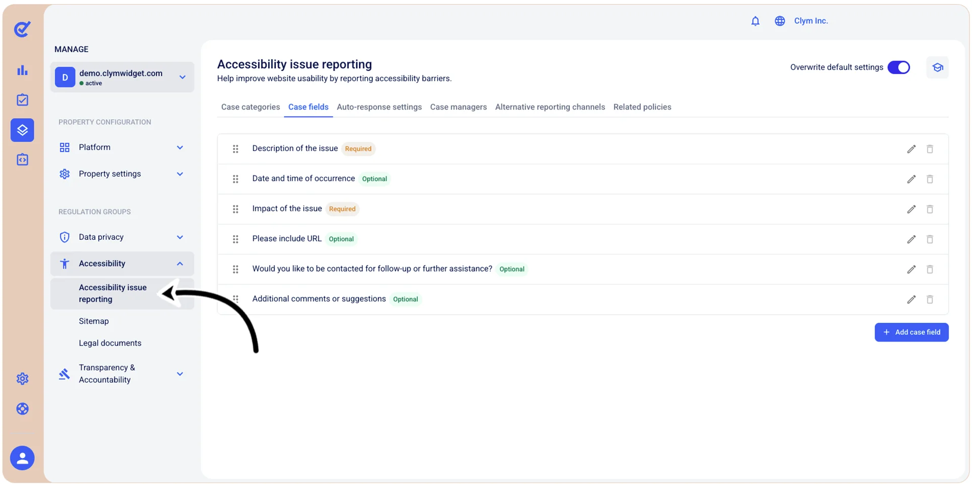 Accessibility issue reporting section
