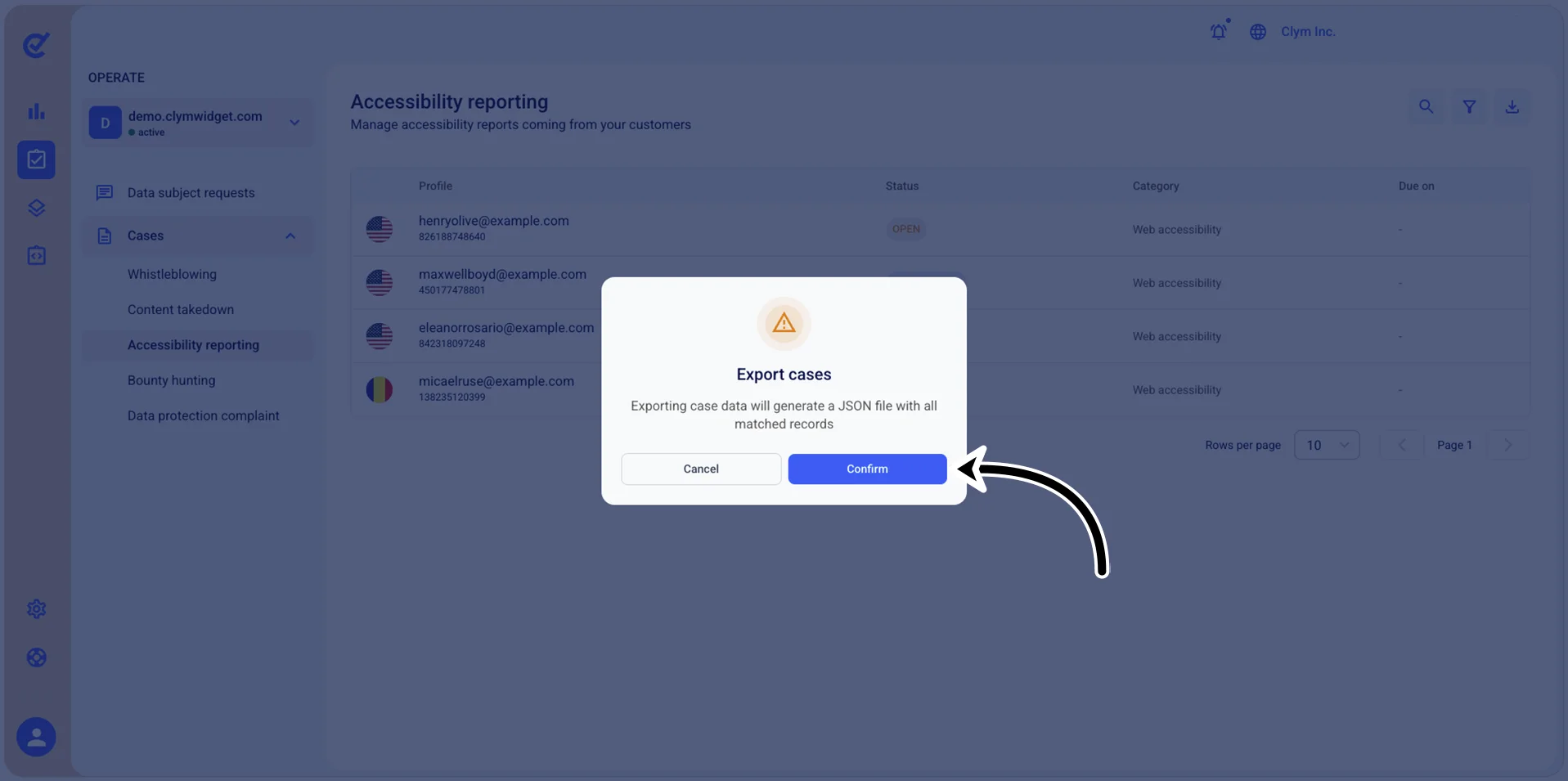 Confirm export