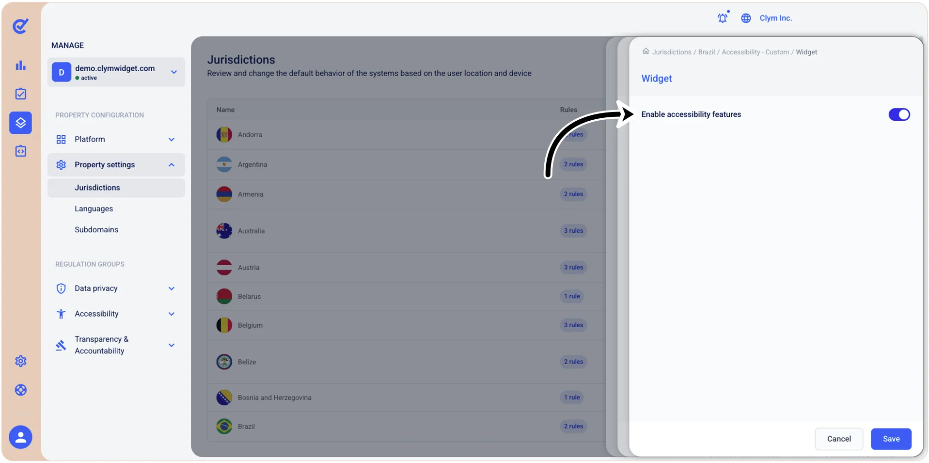 Enable accessibility features toggle