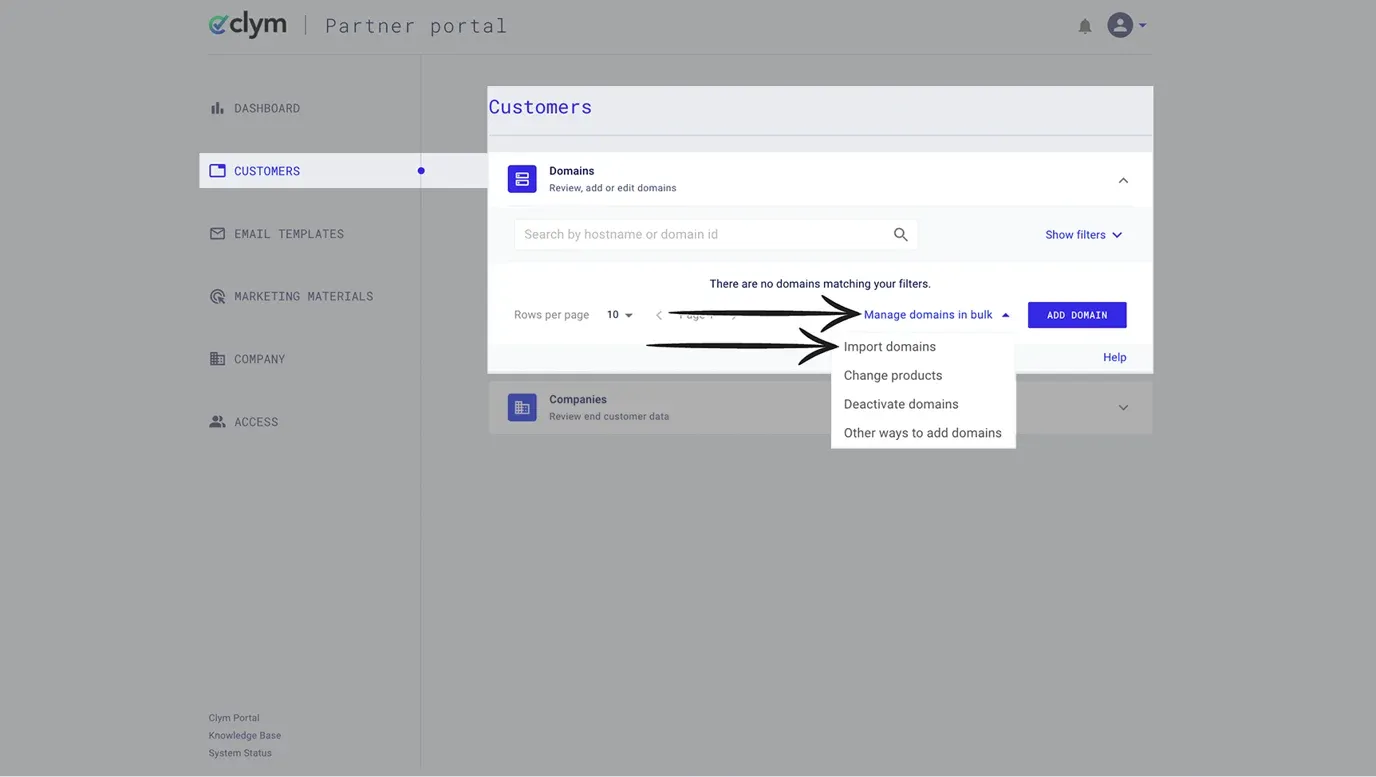 Manage domains in bulk