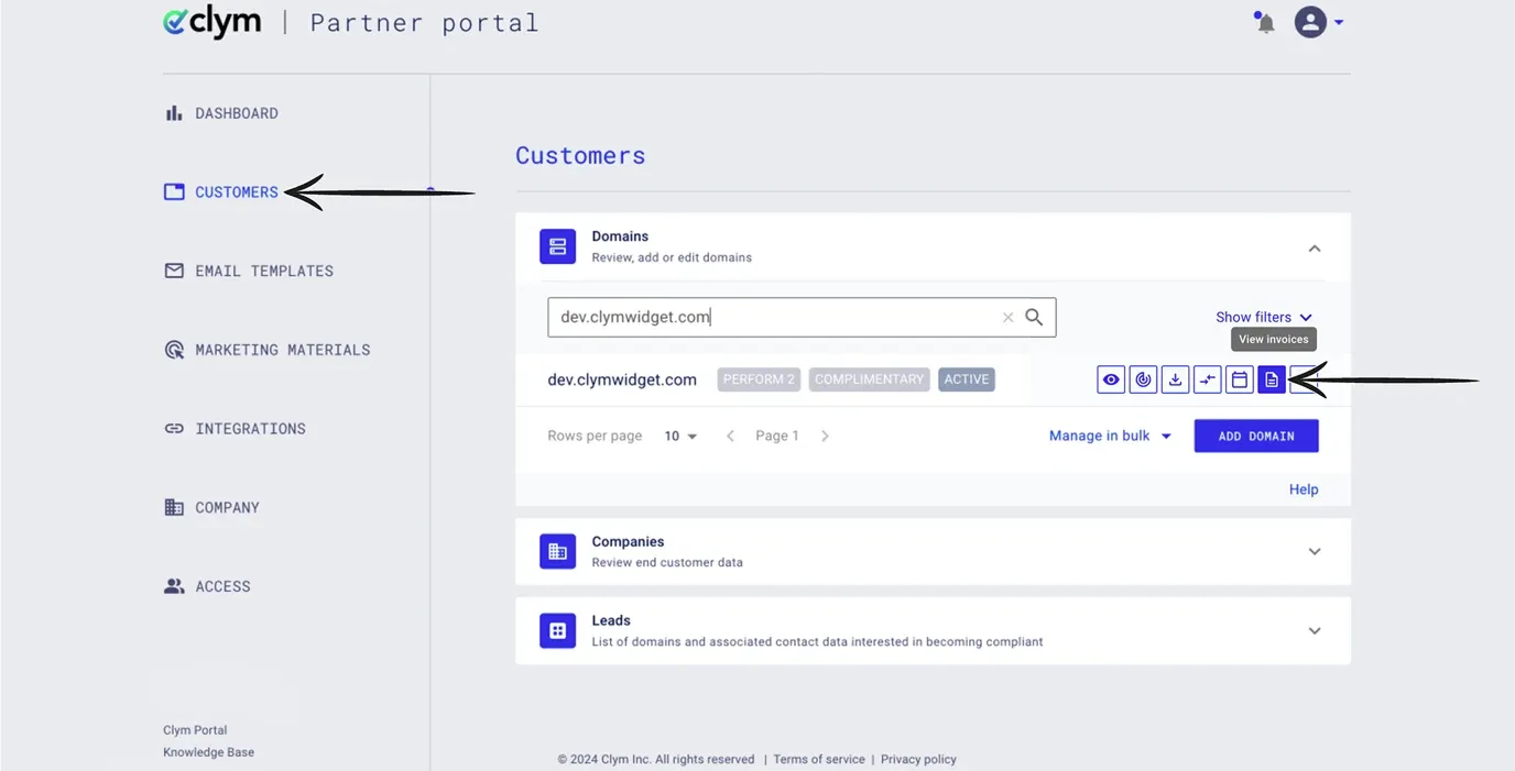 View invoices button