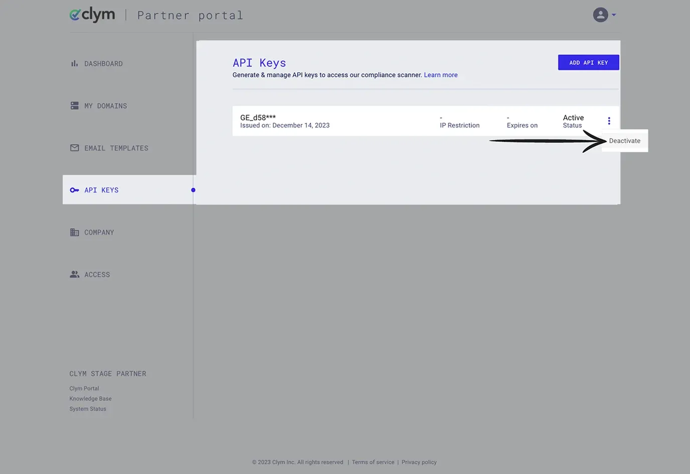 Deactivate API key