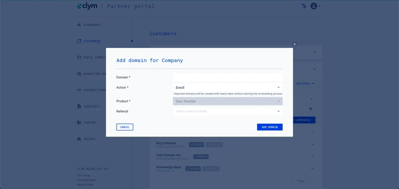 Add a domain for a company