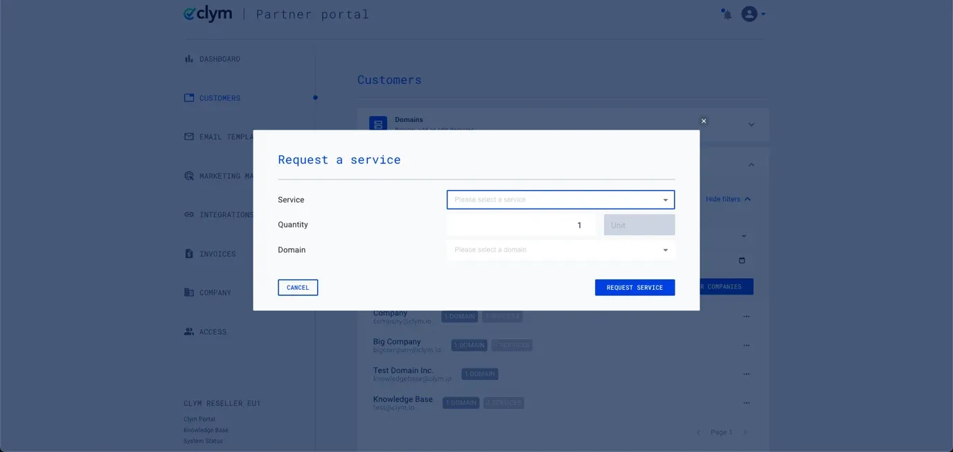 Request a service for a company