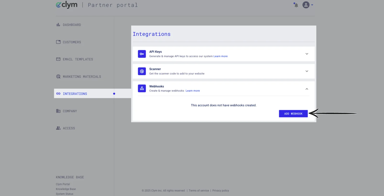Add webhook button